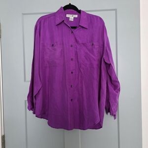Vintage 80s Jonathan Martin 100% Silk Pink Button Up Blouse Size M Retro